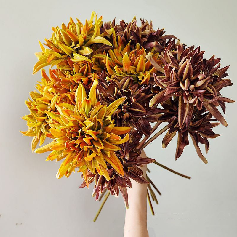 21.6 Inch Vintage Dahlia Stems, 6 Pcs Real Touch Silk Artificial Flowers, Winter Colors