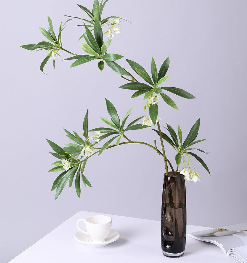 Artificial Elaeocarpus Flower Foliage Stem 35 Inch 10 Pcs Bulk Silk Leaves