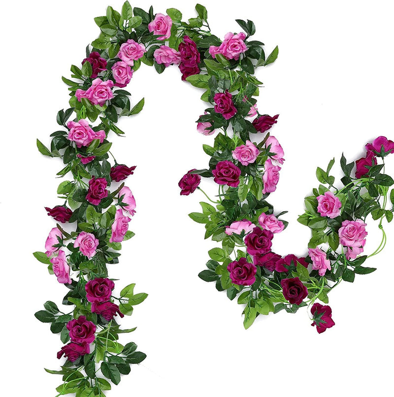 7.9 Ft Artificial Eucalyptus Garland with Flowers, Handcrafted Wedding Centerpiece Decor, Bulk Quantity