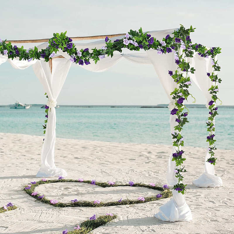7.9 Ft Artificial Eucalyptus Garland with Flowers, Handcrafted Wedding Centerpiece Decor, Bulk Quantity