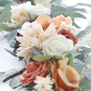 6 Feet Eucalyptus Garland with Terracotta Rose Artificial Flowers for Wedding Decor