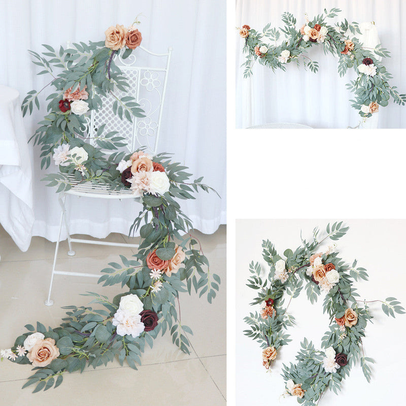 6 Feet Eucalyptus Garland with Terracotta Rose Artificial Flowers for Wedding Decor