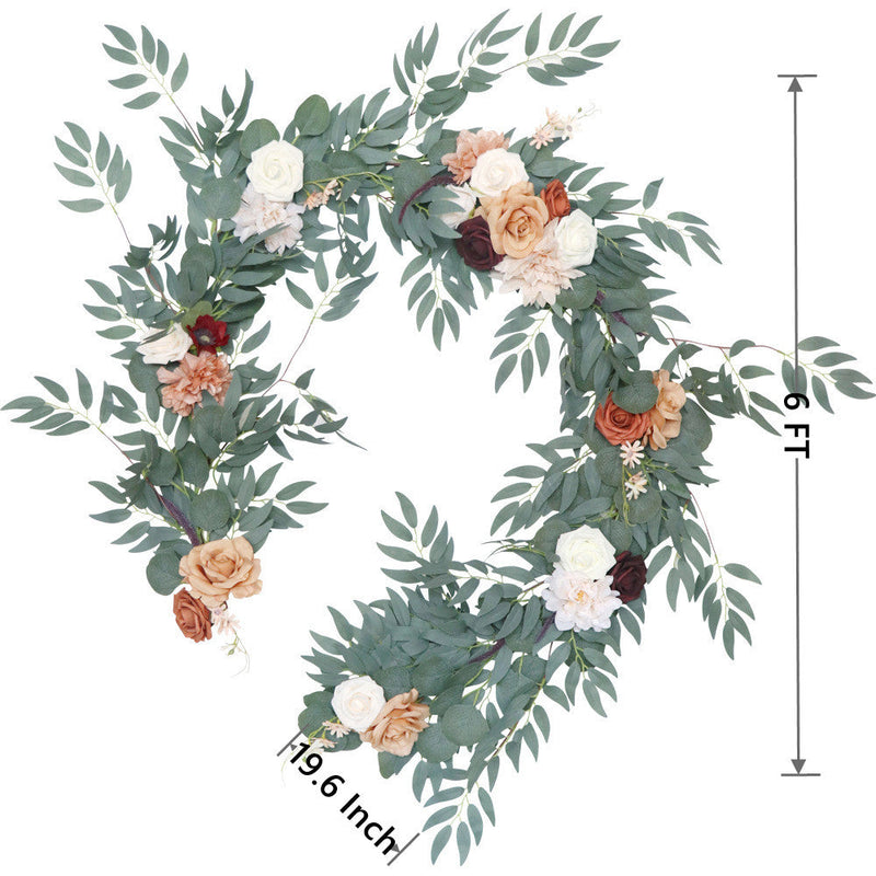 6 Feet Eucalyptus Garland with Terracotta Rose Artificial Flowers for Wedding Decor