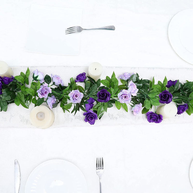 7.9 Ft Artificial Eucalyptus Garland with Flowers, Handcrafted Wedding Centerpiece Decor, Bulk Quantity