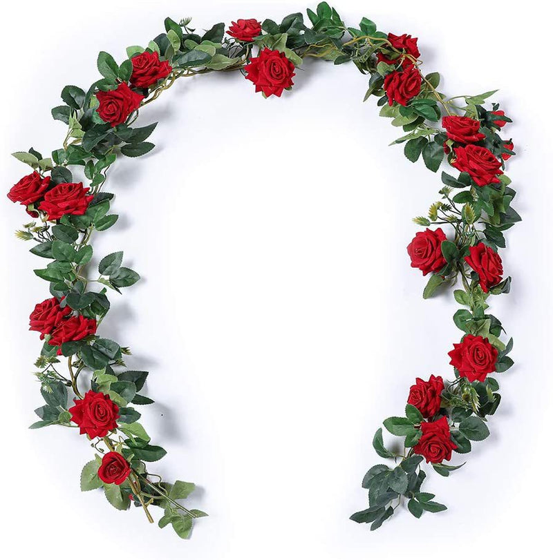 7.9 Ft Artificial Eucalyptus Garland with Flowers, Handcrafted Wedding Centerpiece Decor, Bulk Quantity