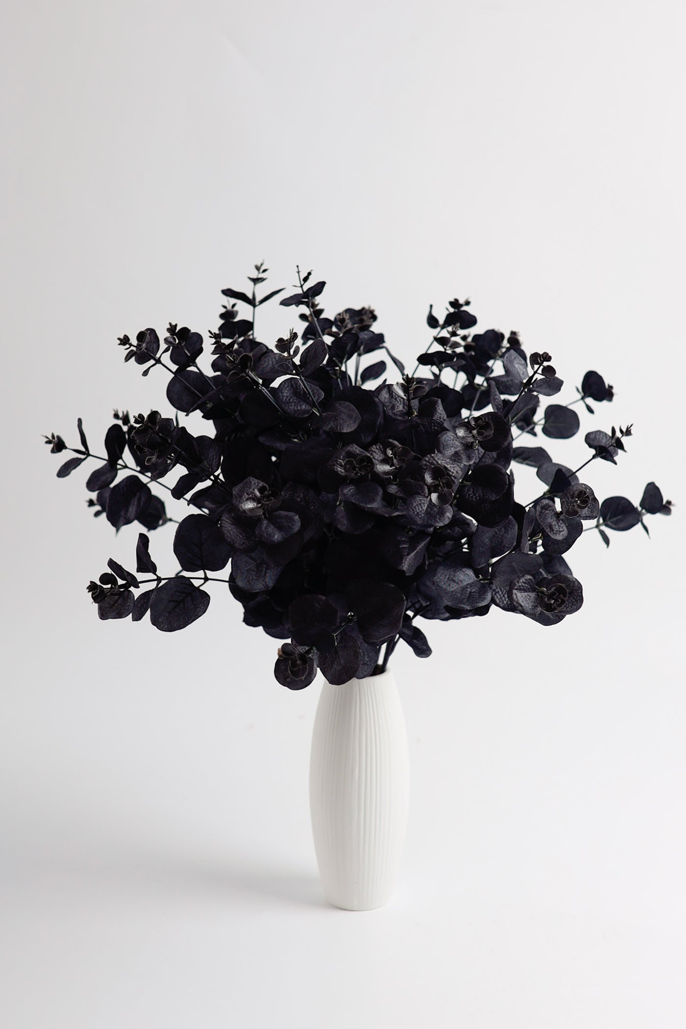 18 Inch Black Eucalyptus Bush 6 Stems Silk Artificial Halloween Centerpiece Bulk