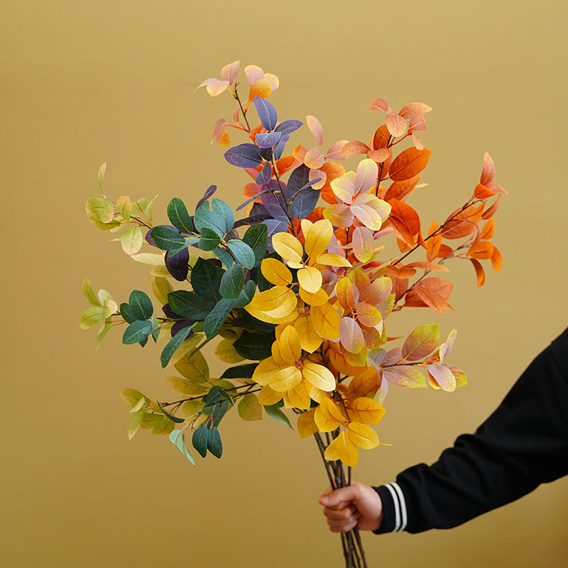 35" Artificial Autumn Eucalyptus Stems with Fall Leaves, 10 Pcs Silk Fall Decorations for Home and Office Floral Arrangements