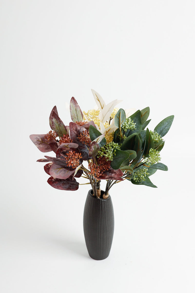 Artificial Eucalyptus Small Bouquet with Fruits 15 Inch Silk 1 Pc