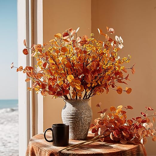 21 Inch Artificial Eucalyptus and Baby's Breath Stems, 21 Pcs Fall Autumn Decor, Silk Flowers