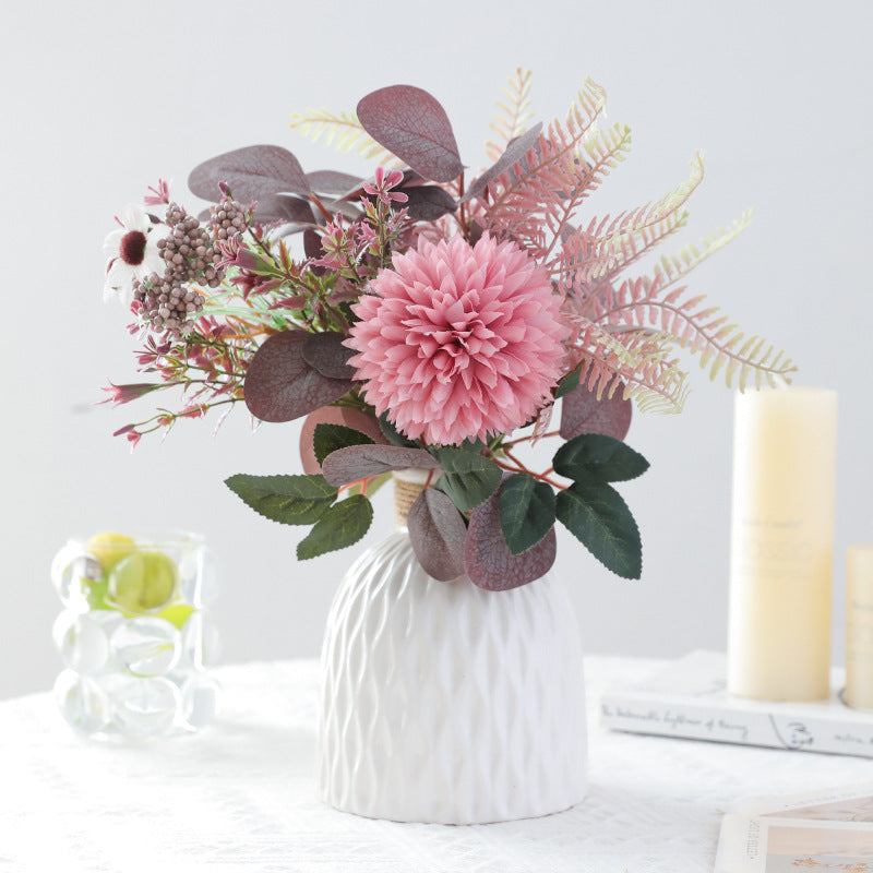 10 Pcs Silk Fall Eucalyptus and Mum Bouquets Artificial Flowers Autumn Wedding Decor