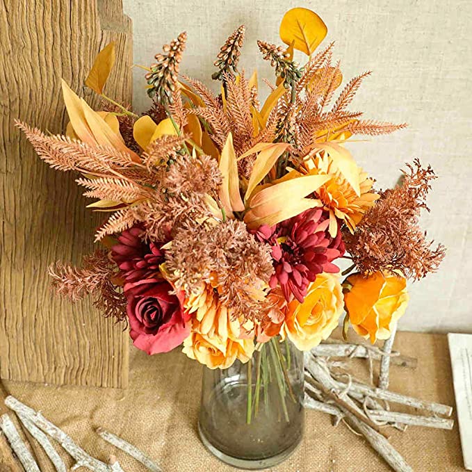 Artificial Silk Flowers Bouquet 10 Pcs Bulk Wedding Table Centerpiece Arrangements