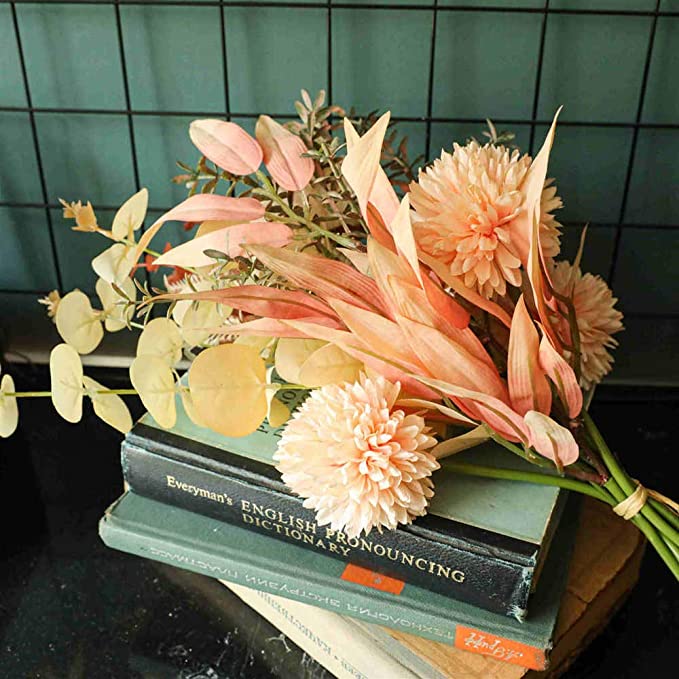 17 Inch Artificial Pink Flower Bouquet, 10 Pcs Silk Table Centerpiece Arrangements