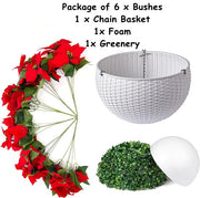 Artificial Poinsettia Flowers 12 Inch Red Silk 10 Pcs Hanging Basket for Indoor Outdoor Decor