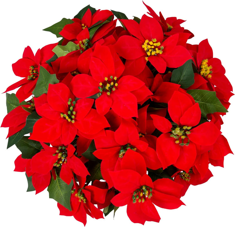 Artificial Poinsettia Flowers 12 Inch Red Silk 10 Pcs Hanging Basket for Indoor Outdoor Decor
