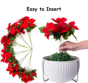 Artificial Poinsettia Flowers 12 Inch Red Silk 10 Pcs Hanging Basket for Indoor Outdoor Decor