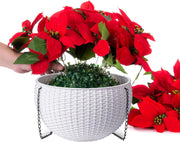 Artificial Poinsettia Flowers 12 Inch Red Silk 10 Pcs Hanging Basket for Indoor Outdoor Decor