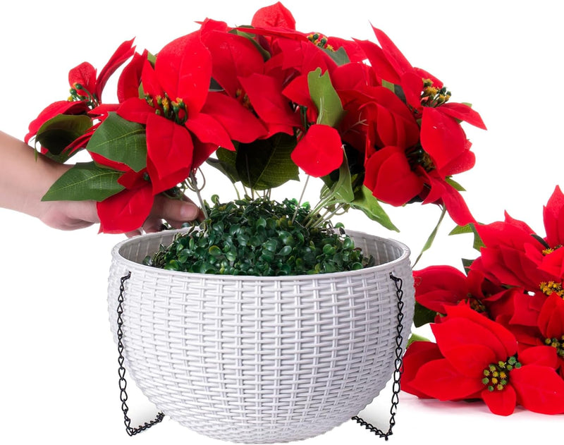 Artificial Poinsettia Flowers 12 Inch Red Silk 10 Pcs Hanging Basket for Indoor Outdoor Decor