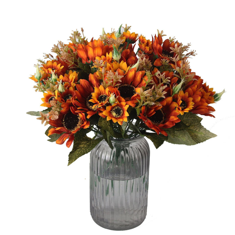 13 Inch Yellow Faux Sunflower Bush 10 Pcs Artificial Silk Sunflower Fall Decor Arrangement