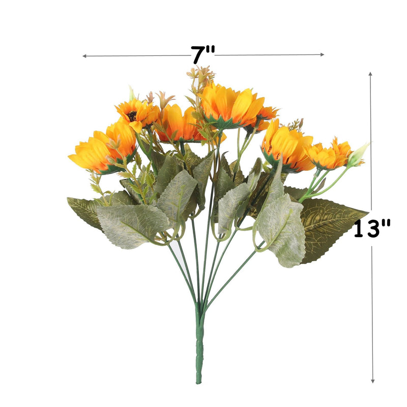 13 Inch Yellow Faux Sunflower Bush 10 Pcs Artificial Silk Sunflower Fall Decor Arrangement