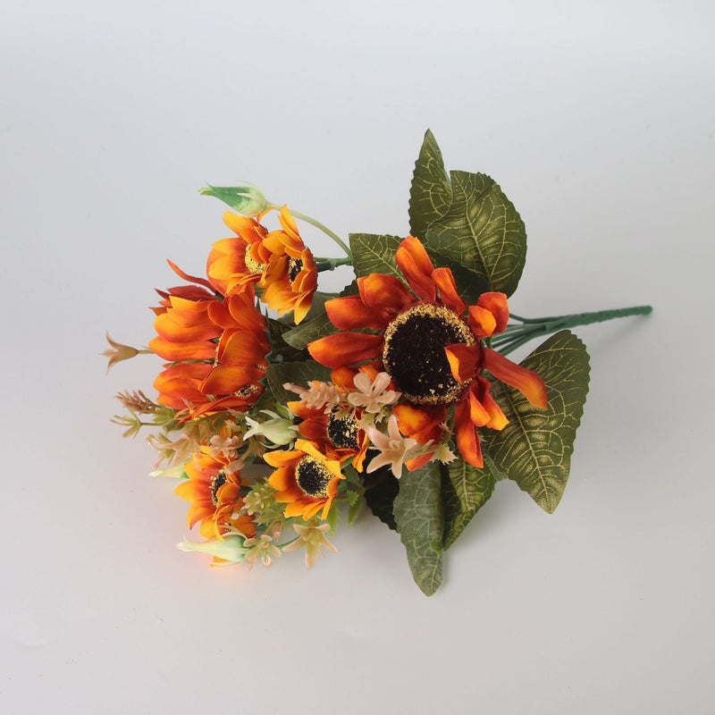 13 Inch Yellow Faux Sunflower Bush 10 Pcs Artificial Silk Sunflower Fall Decor Arrangement