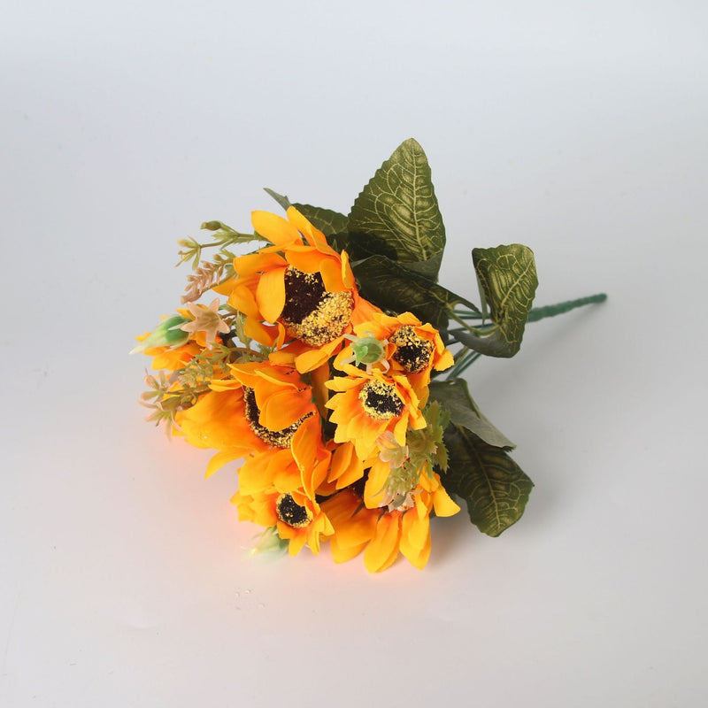 13 Inch Yellow Faux Sunflower Bush 10 Pcs Artificial Silk Sunflower Fall Decor Arrangement