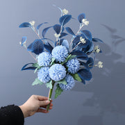 Artificial Kiku Mum Ball Flowers Bouquet with Eucalyptus, 10 Pcs Silk Floral Stems, Bulk Wholesale