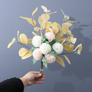Artificial Kiku Mum Ball Flowers Bouquet with Eucalyptus, 10 Pcs Silk Floral Stems, Bulk Wholesale