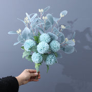Artificial Kiku Mum Ball Flowers Bouquet with Eucalyptus, 10 Pcs Silk Floral Stems, Bulk Wholesale