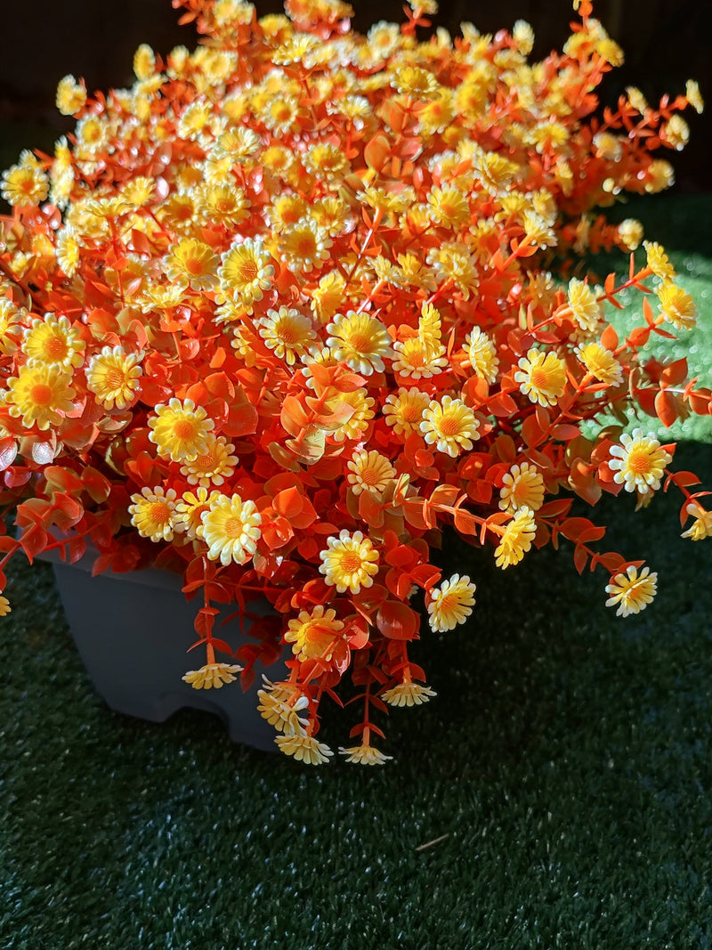 8 Bundles Autumn Mum Daisy Bush Artificial Flowers UV Resistant Outdoor Plants