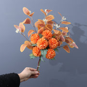Artificial Kiku Mum Ball Flowers Bouquet with Eucalyptus, 10 Pcs Silk Floral Stems, Bulk Wholesale