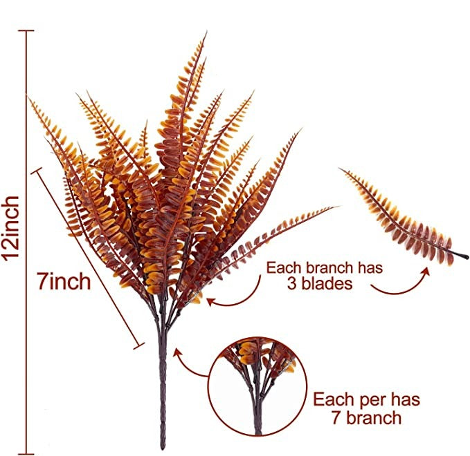 12 Inch Artificial Boston Fern Bush 1 Pc UV Resistant Outdoor Fall Plant