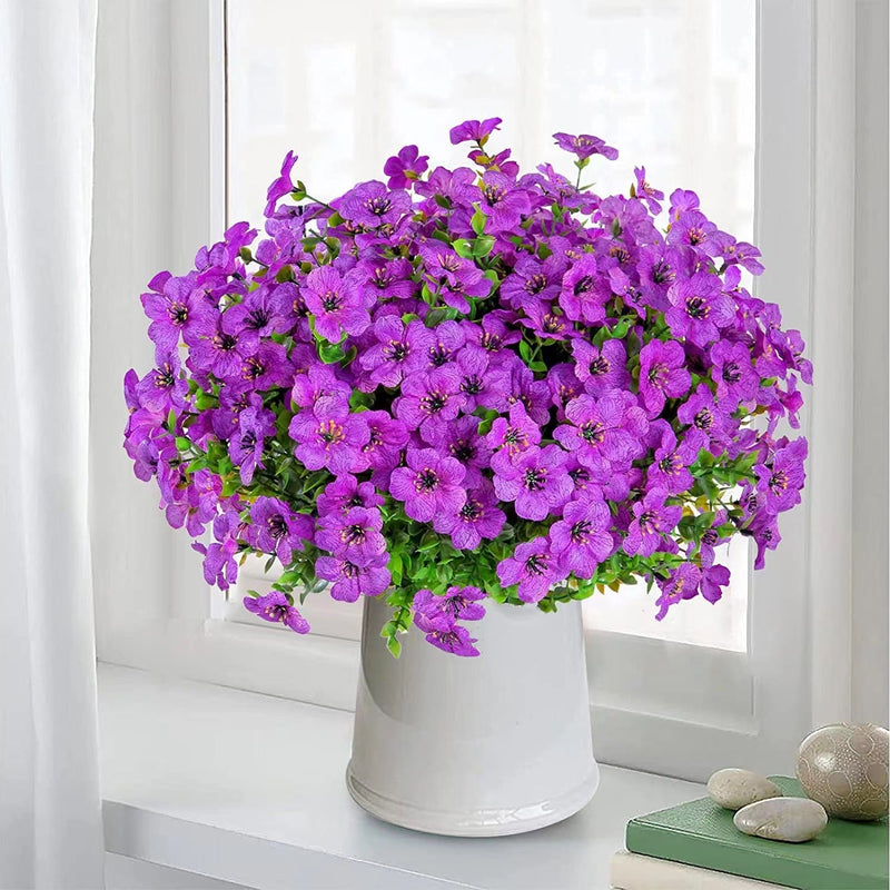 12 Bundles Artificial Flowers Plants UV Resistant Outdoor Planter Porch Patio Garden