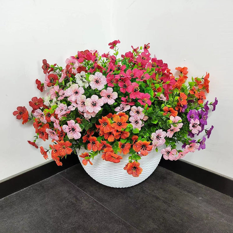 12 Bundles Artificial Flowers Plants UV Resistant Outdoor Planter Porch Patio Garden