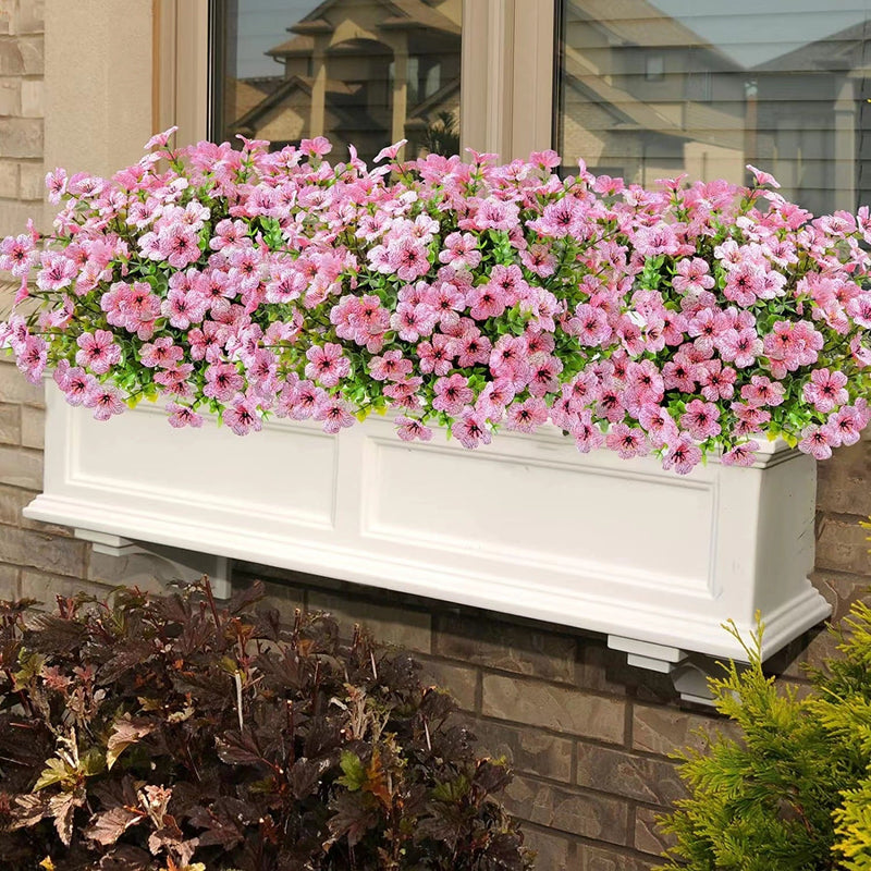 12 Bundles Artificial Flowers Plants UV Resistant Outdoor Planter Porch Patio Garden