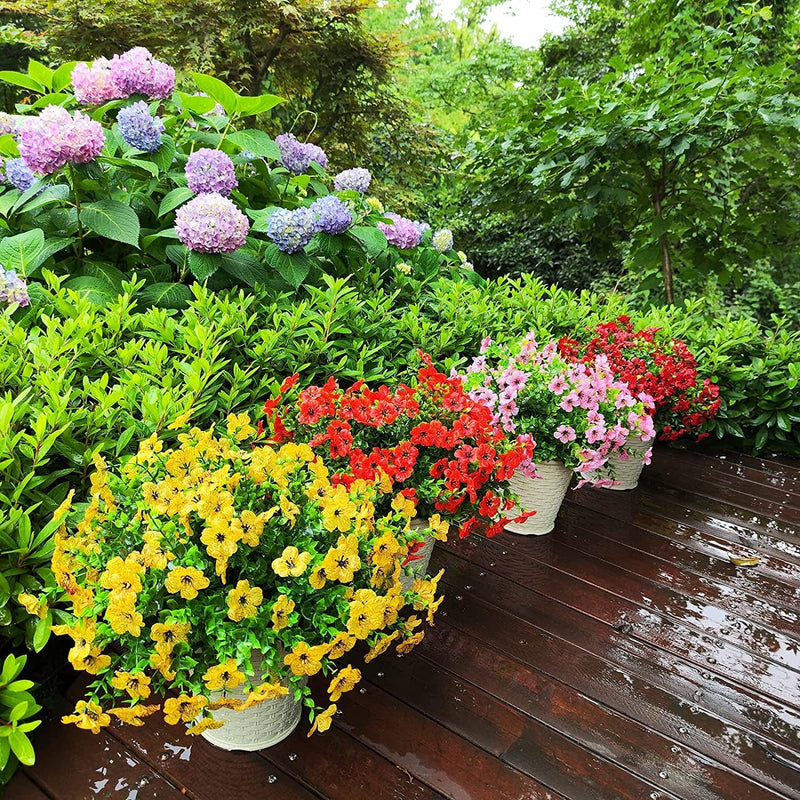 12 Bundles Artificial Flowers Plants UV Resistant Outdoor Planter Porch Patio Garden
