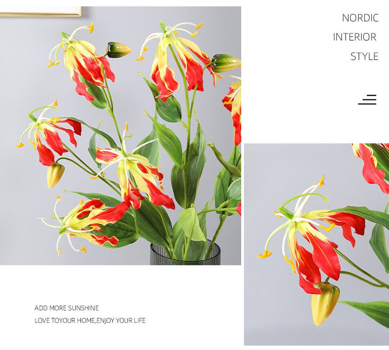 31 Inch Artificial Gloriosa Stem Spray with Leaves – 1 Stem Silk Flower