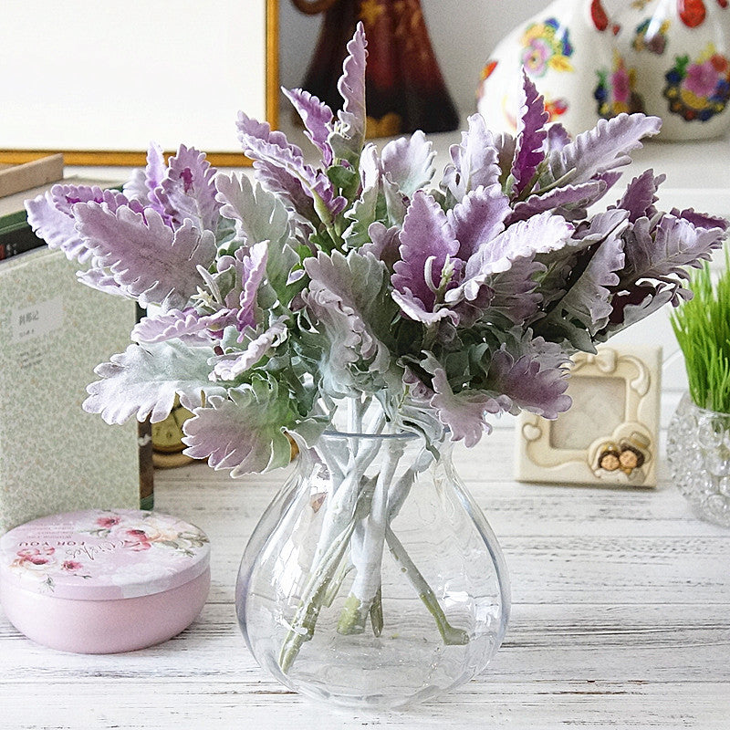 15 Inch Lambs Ear Leaves and Dusty Miller Stems, 15 Pcs Real Touch Silver Ragwort Foliage Artificial Leaves Bulk