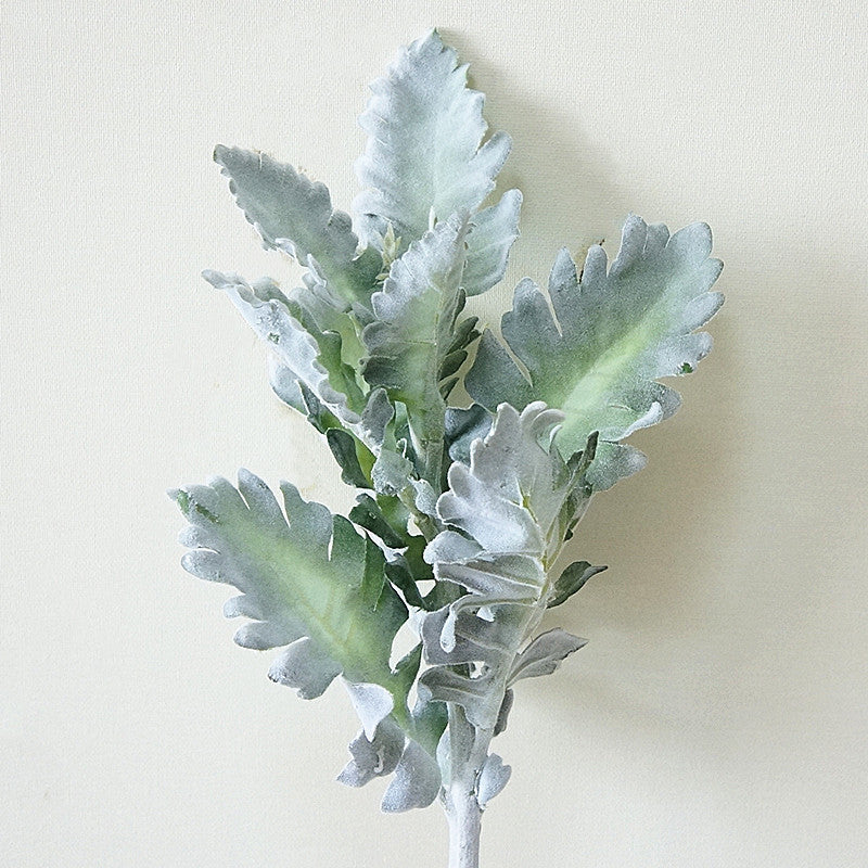 15 Inch Lambs Ear Leaves and Dusty Miller Stems, 15 Pcs Real Touch Silver Ragwort Foliage Artificial Leaves Bulk