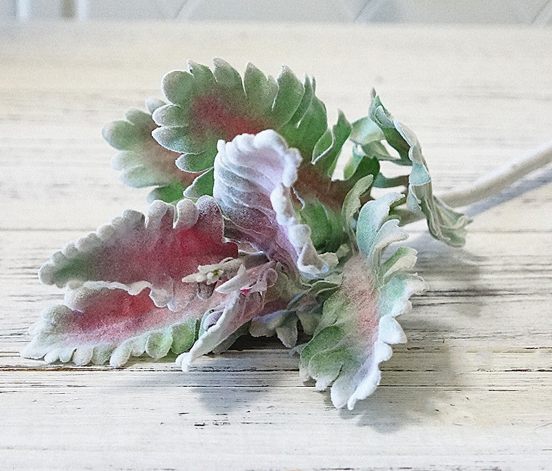 15 Inch Lambs Ear Leaves and Dusty Miller Stems, 15 Pcs Real Touch Silver Ragwort Foliage Artificial Leaves Bulk