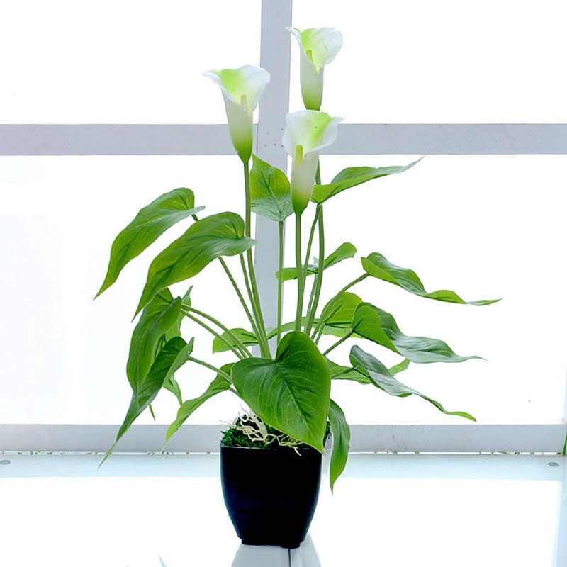 15.7 Inch Calla Lily Artificial Flower 1 Pc Small Faux Potted Plant with Black Pot