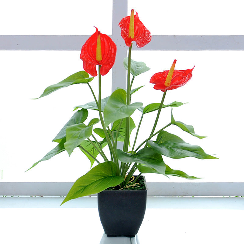 15.7 Inch Calla Lily Artificial Flower 1 Pc Small Faux Potted Plant with Black Pot