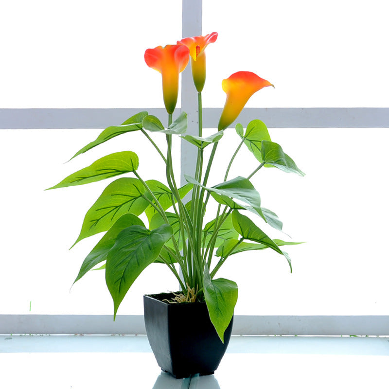 15.7 Inch Calla Lily Artificial Flower 1 Pc Small Faux Potted Plant with Black Pot