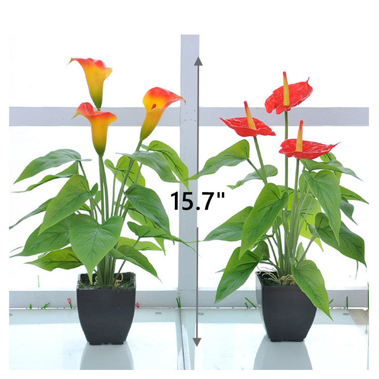 15.7 Inch Calla Lily Artificial Flower 1 Pc Small Faux Potted Plant with Black Pot