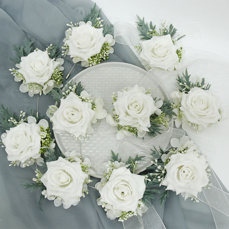 White Artificial Rose Corsage and Boutonniere Set, Bulk Quantity, Silk Flowers