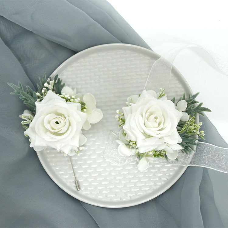 White Artificial Rose Corsage and Boutonniere Set, Bulk Quantity, Silk Flowers