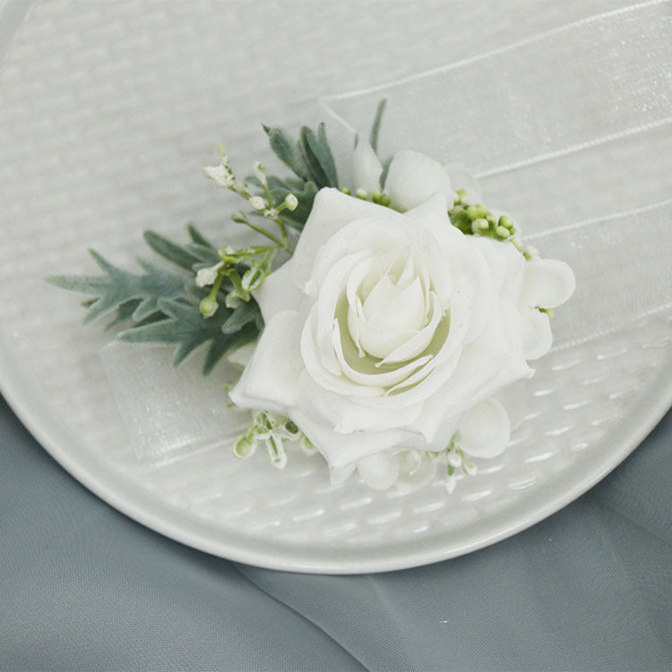 White Artificial Rose Corsage and Boutonniere Set, Bulk Quantity, Silk Flowers