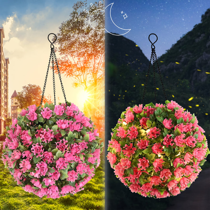 17.7 Inch Artificial Flower Solar LED Topiary Ball Spheres Hanging Garden Decor, Bulk Quantity