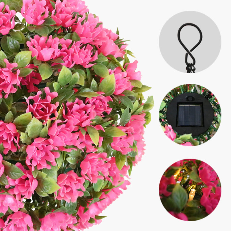 17.7 Inch Artificial Flower Solar LED Topiary Ball Spheres Hanging Garden Decor, Bulk Quantity