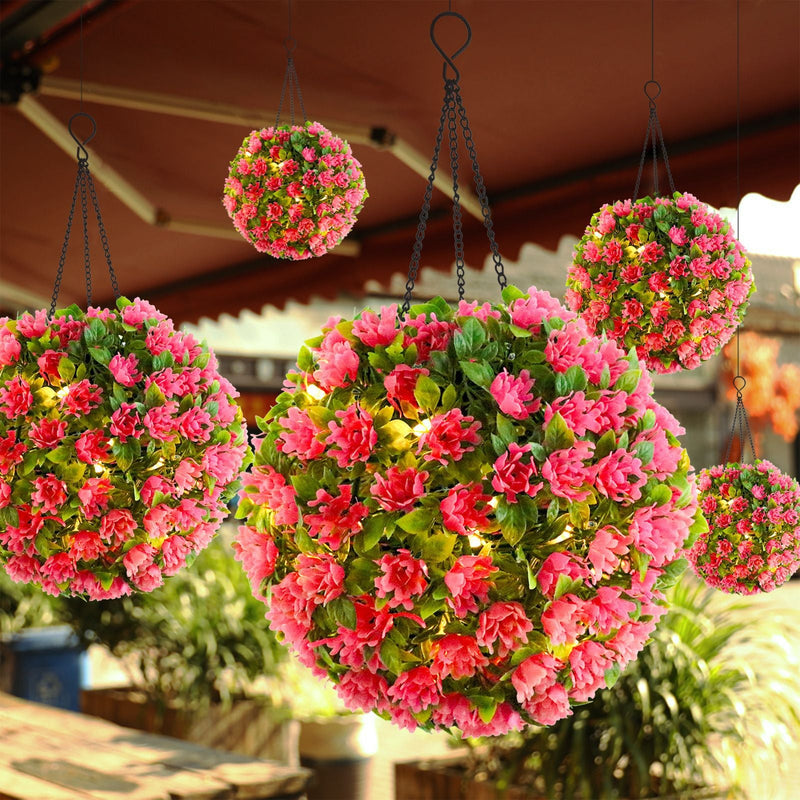 17.7 Inch Artificial Flower Solar LED Topiary Ball Spheres Hanging Garden Decor, Bulk Quantity
