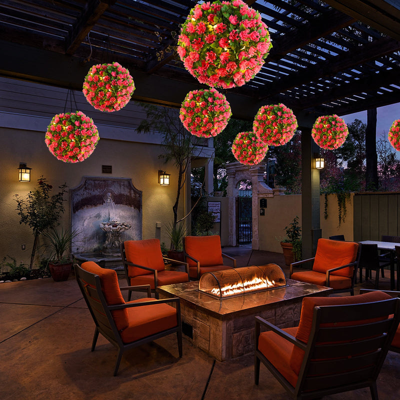 17.7 Inch Artificial Flower Solar LED Topiary Ball Spheres Hanging Garden Decor, Bulk Quantity